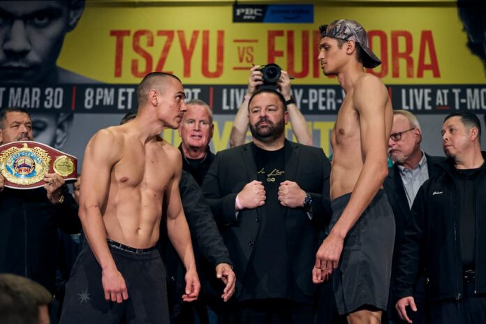 Tim Tszyu vs Sebastian Fundora faceoff live from T-Mobile Arena in Las Vegas