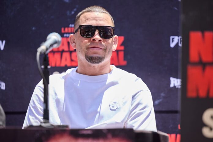 Nate Diaz at the press conference ahead of his fight with Jorge Masvidal