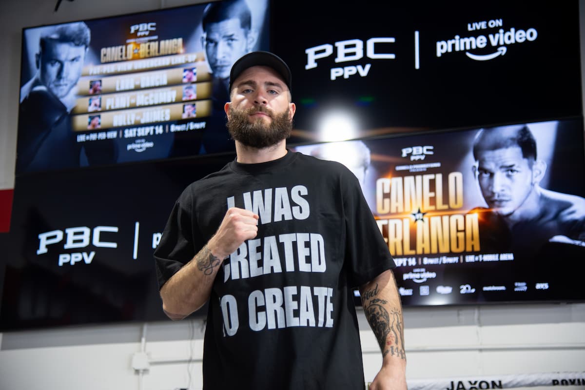 Caleb Plant poses during a media training