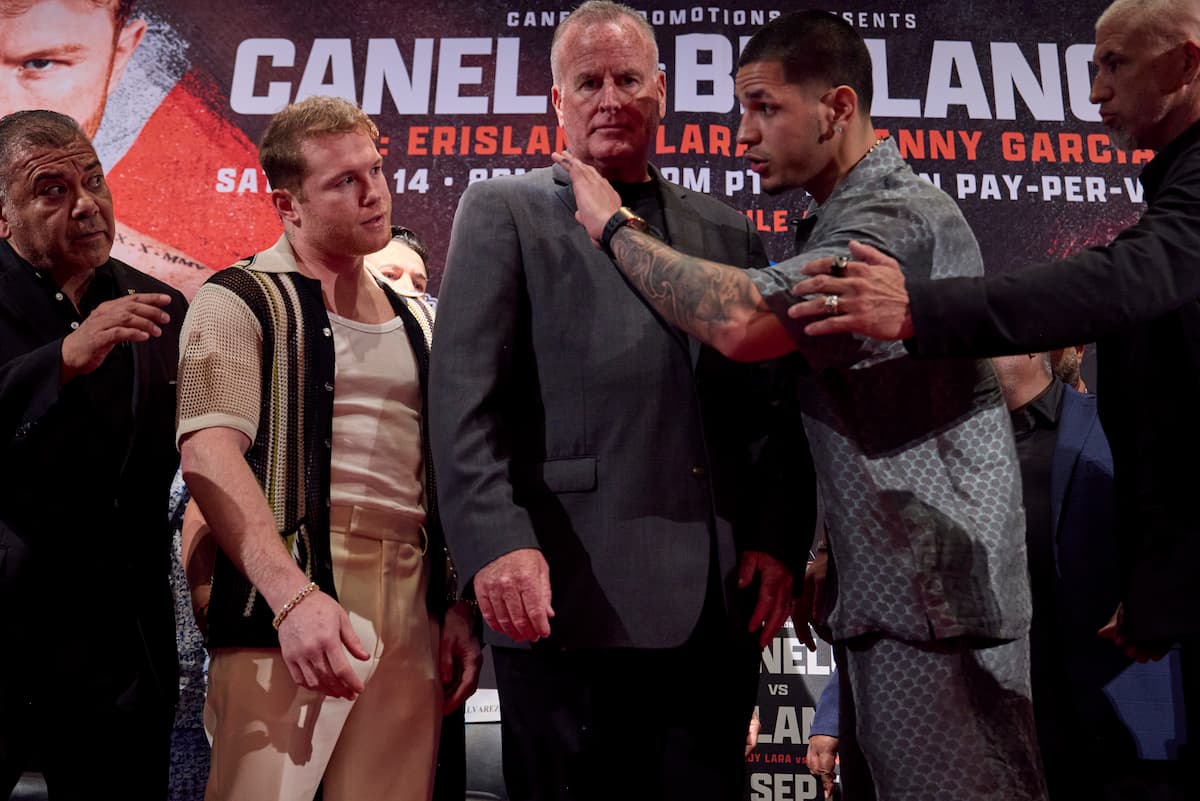 Canelo Alvarez and Edgar Berlanga at the press conference