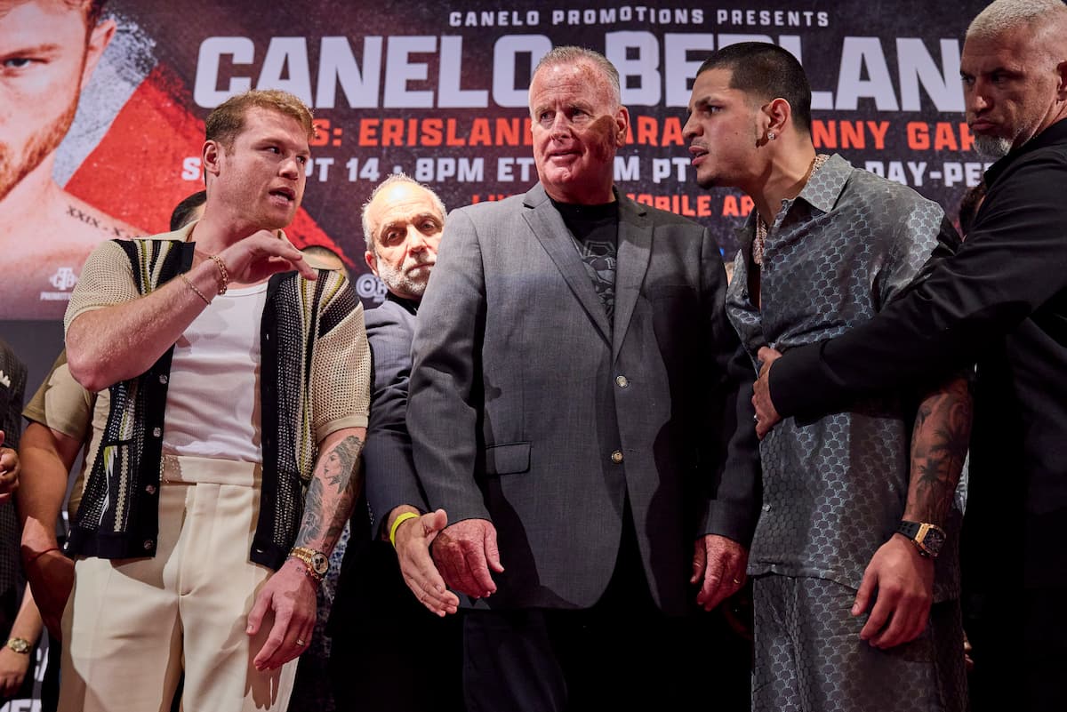 Canelo Alvarez and Edgar Berlanga at the press conference