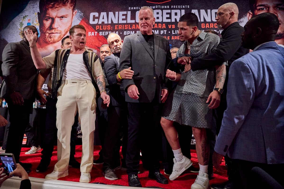 Canelo Alvarez and Edgar Berlanga at the press conference