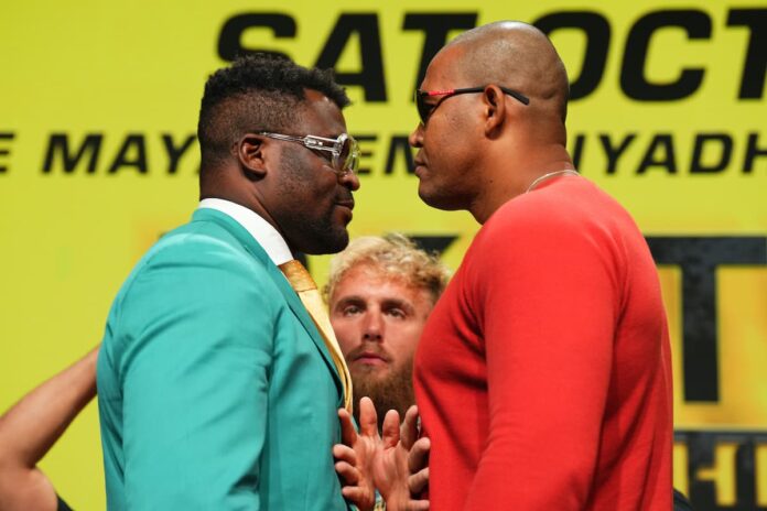 Francis Ngannou and Renan Ferreira go face to face for the first time ahead of their fight