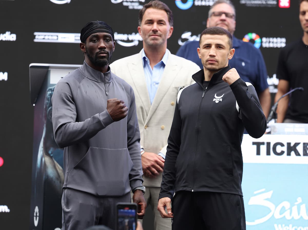 Terence Crawford and Israil Madrimov at the press conference