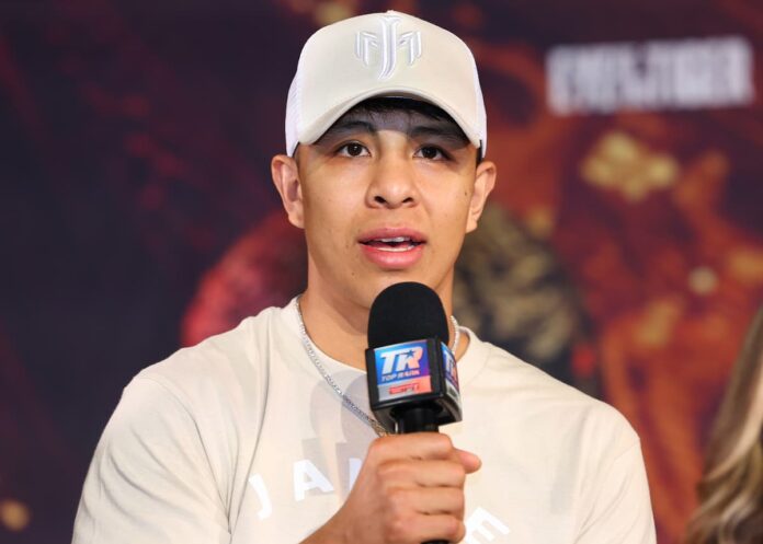 Jaime Munguia at the press conference ahead of his fight against Erik Bazinyan