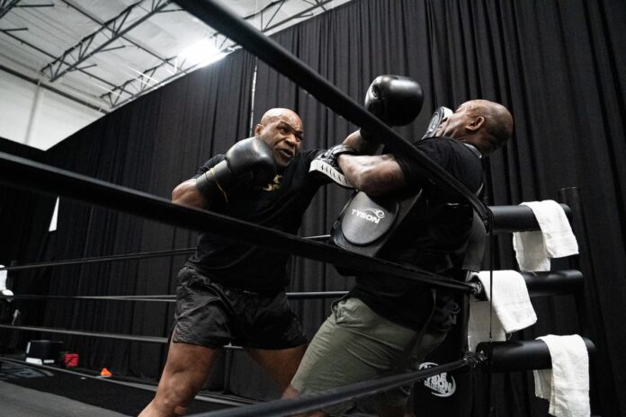 Mike Tyson prepares for his boxing match against Jake Paul