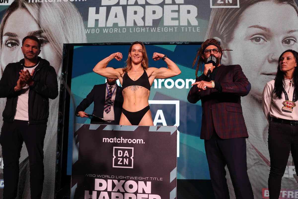 Terri Harper weighs-in for her bout against Rhiannon Dixon