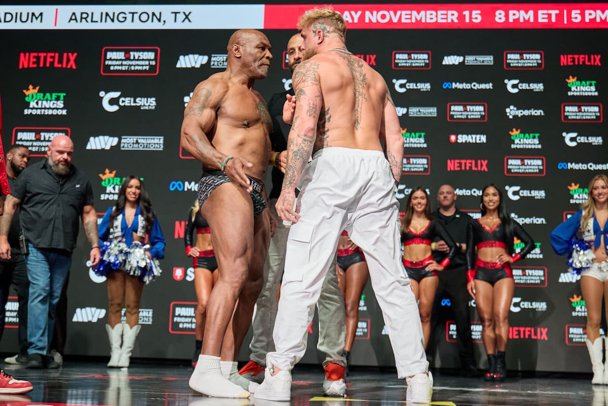 Mike Tyson and Jake Paul come face to face at the weigh-ins ahead of their boxing match