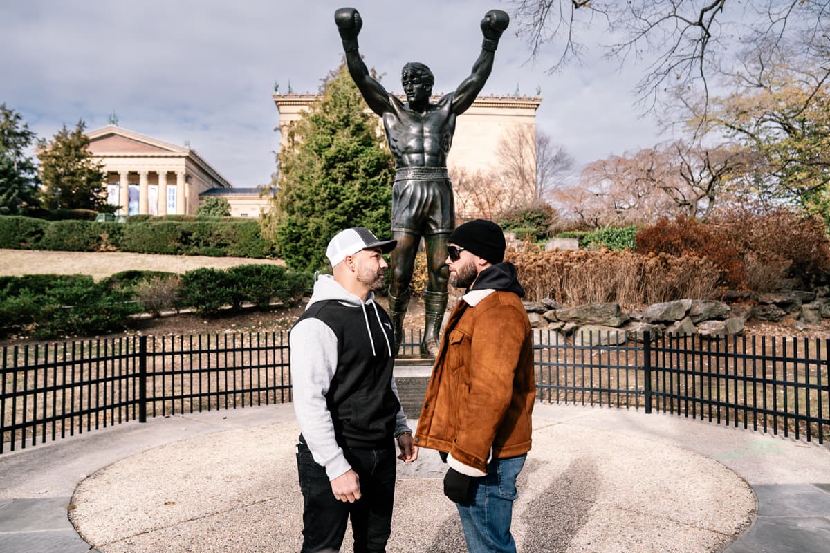 Eddie Alvarez and Jeremy Stephens on the Rocky Steps