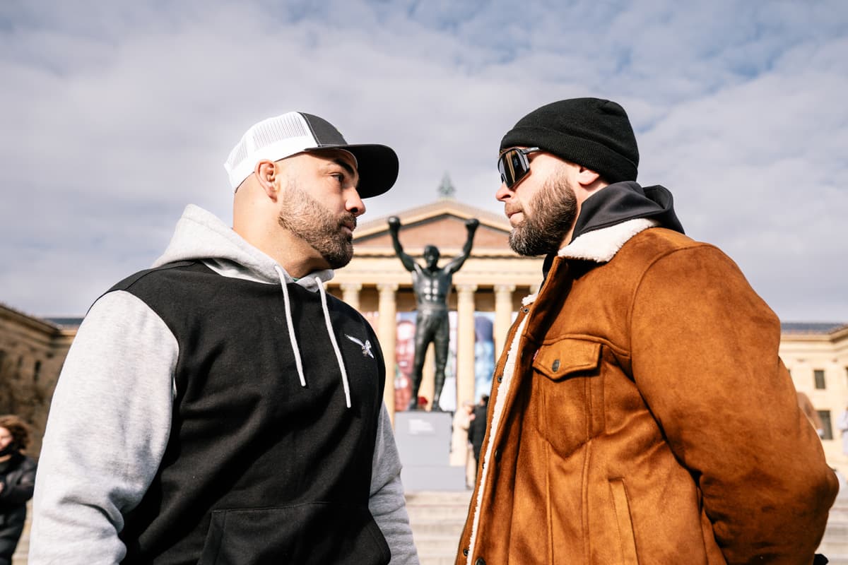 Eddie Alvarez and Jeremy Stephens on the Rocky Steps