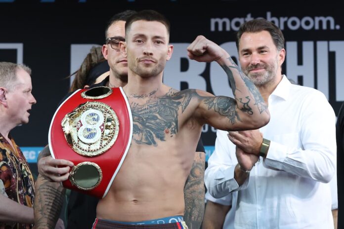 Liam Paro weighs-in for his bout against Richardson Hitchins