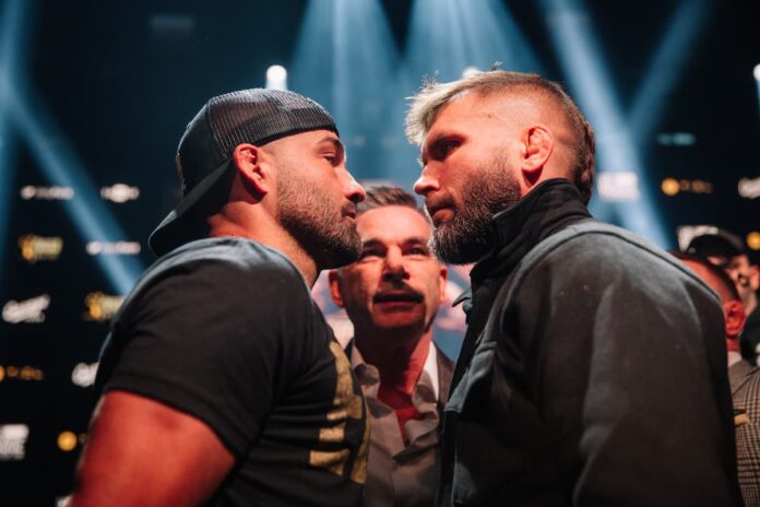 Eddie Alvarez and Jeremy Stephens face each other at the BKFC KnuckleMania 5 press conference