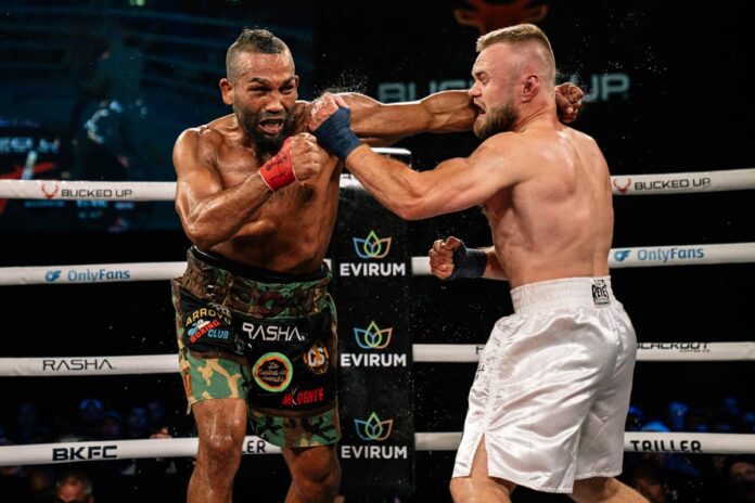 Evgeny Kurdanov and Elvin Leon Brito during their bout at BKFC Pechanga