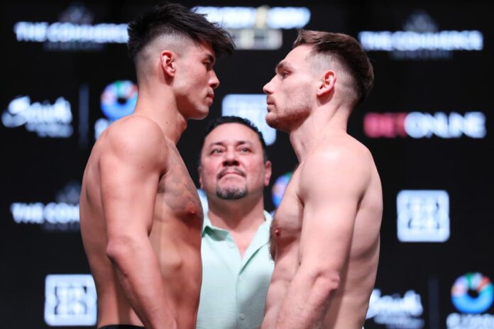 Eric Priest and Tyler Howard face each other at the weigh-in ceremony ahead of their bout