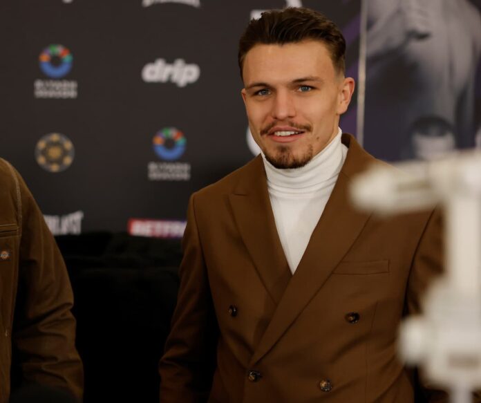 George Liddard at the press conference ahead of his boxing bout against Derrick Osaze