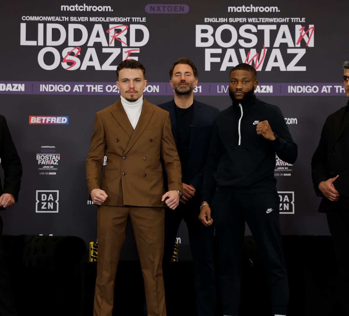 George Liddard, Eddie Hearn and Derrick Osaze