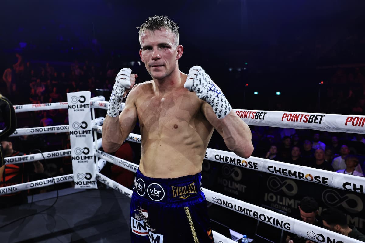 Australian boxer Liam Wilson poses after his fight