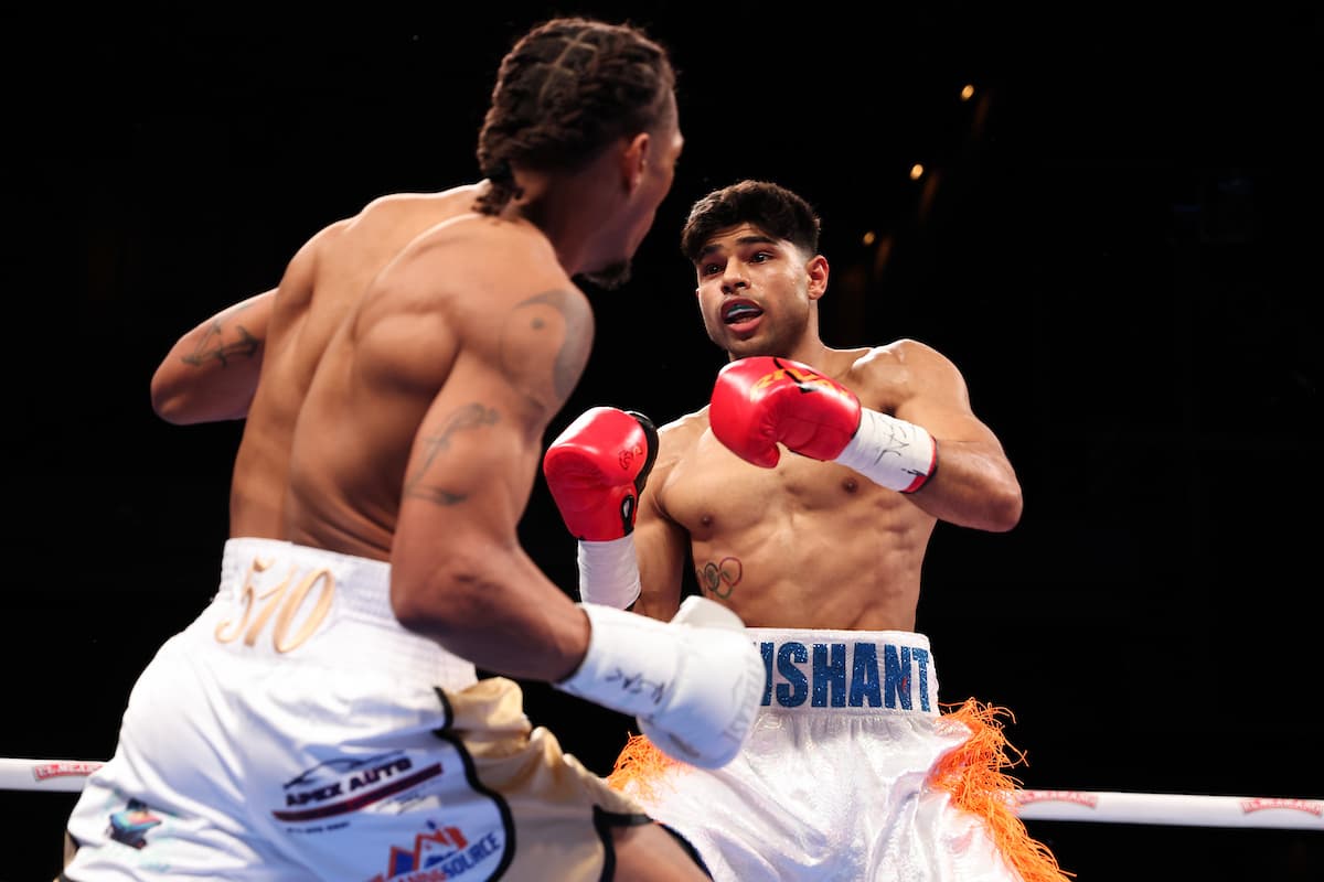 Nishant Dev during his bout against Alton Wiggins