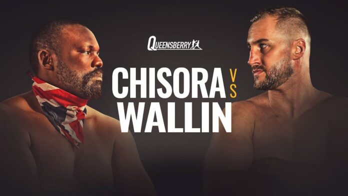 Poster featuring the faces of Derek Chisora and Otto Wallin, with intense expressions, promoting their upcoming boxing bout