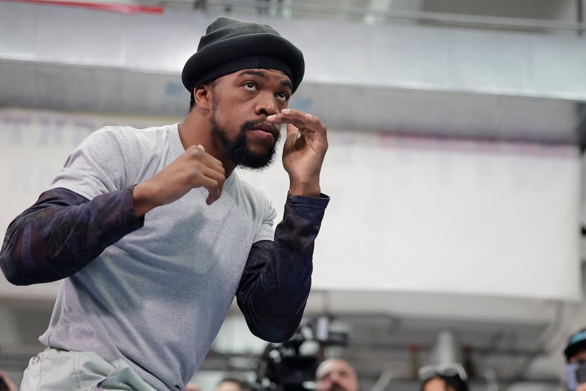 Gary Antuanne Russell shadowboxing during a media workout