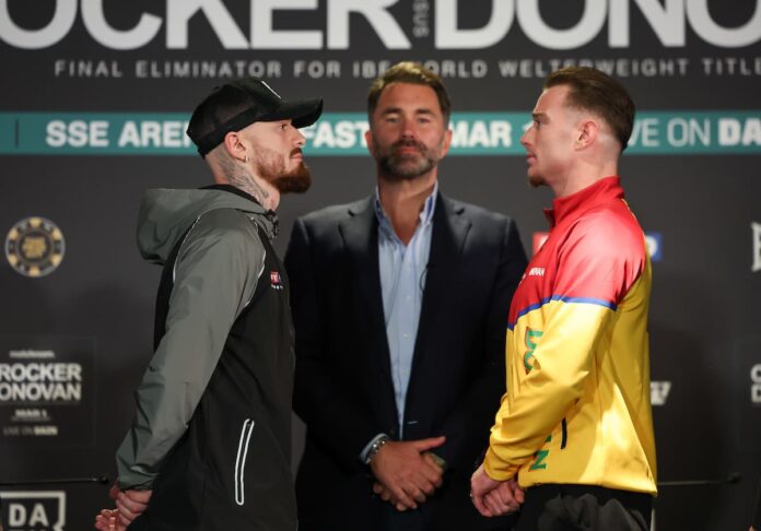 Lewis Crocker and Paddy Donovan face each other at the press conference