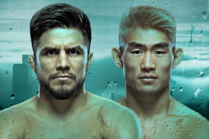 UFC Seattle image featuring the faces of Henry Cejudo and Song Yadong, promoting their MMA bout