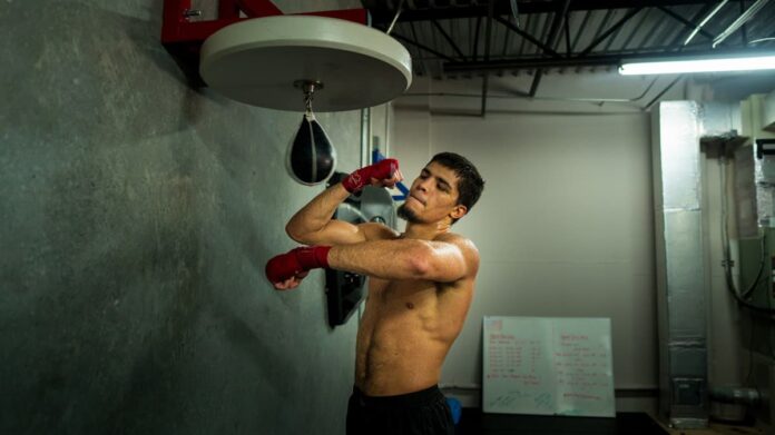 Xander Zayas during his speed bag workout