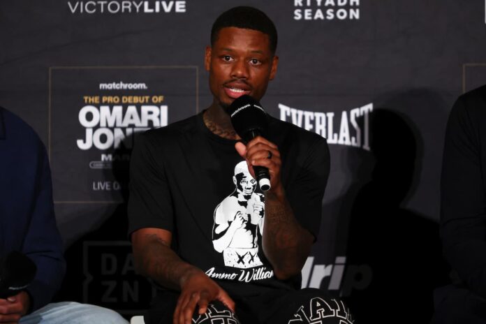 Austin Williams speaks at the press conference before his boxing match with Patrice Volny