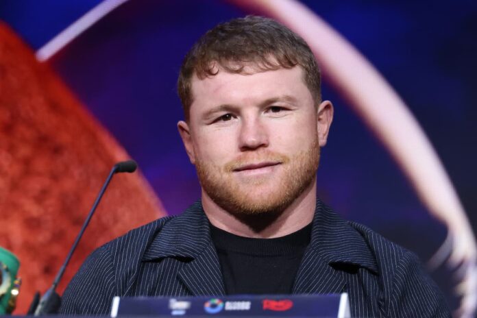 Canelo Alvarez at a launch press conference announcing his boxing bout against William Scull