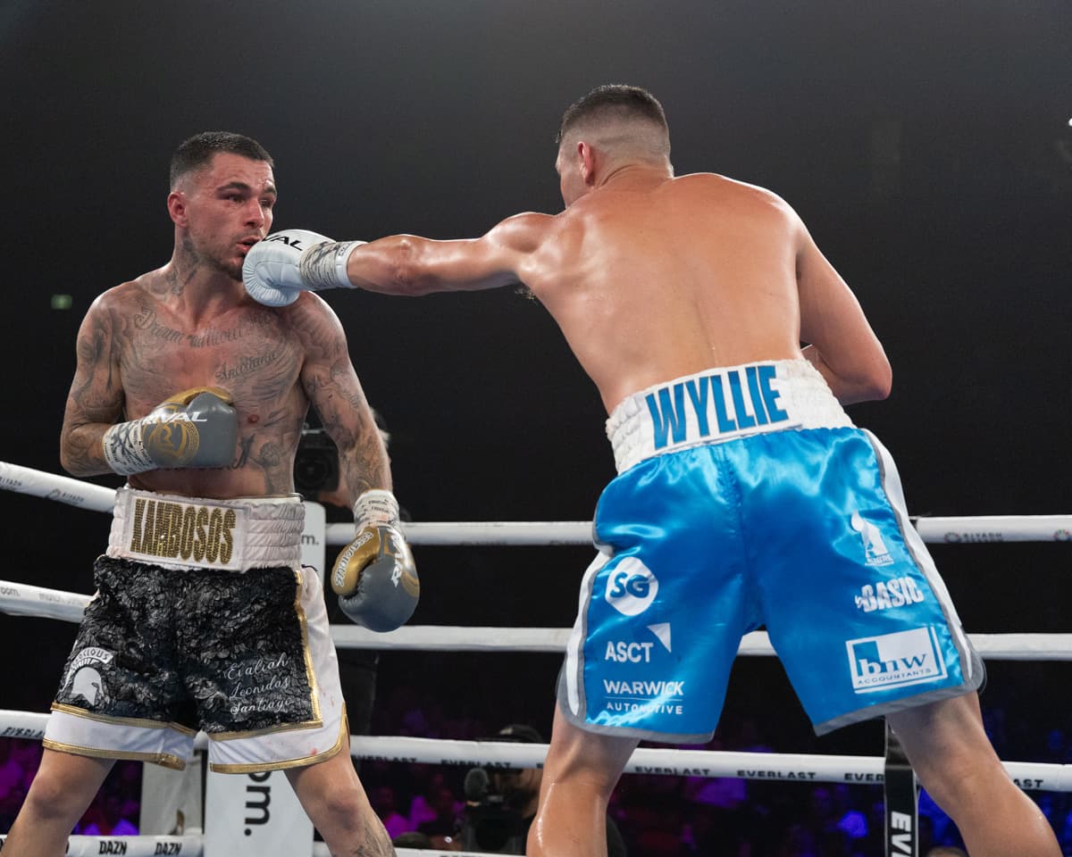 Jake Wyllie throws a jab during his bout against George Kambosos Jr