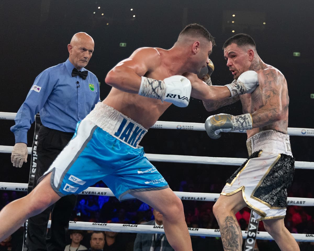 Jake Wyllie throws a jab during his bout against George Kambosos Jr