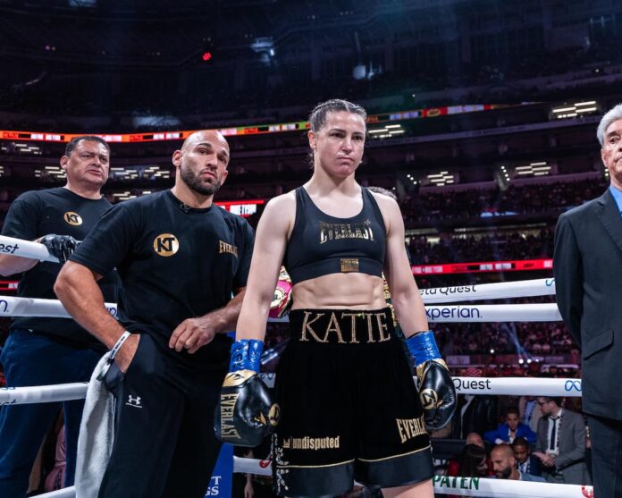 Katie Taylor during her boxing fight against Amanda Serrano