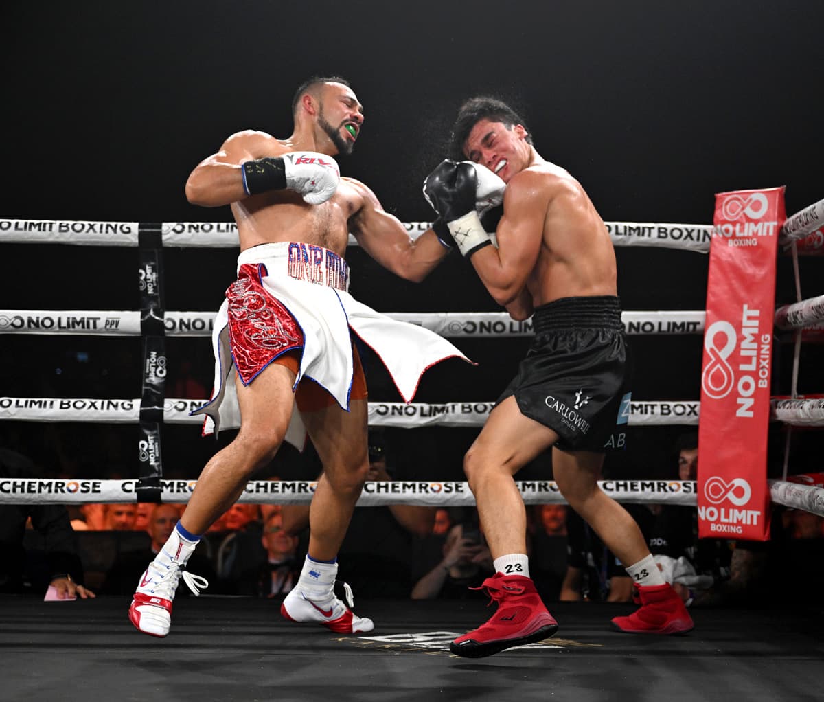 Keith Thurman delivers an uppercut in his bout against Brock Jarvis