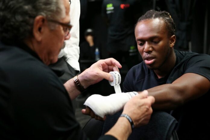 KSI getting his hands wrapped before his boxing bout