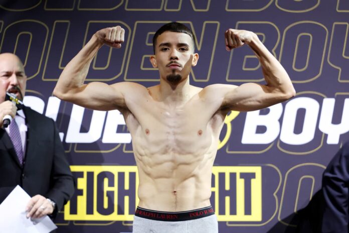 Manuel Flores at the weigh-in ahead of his boxing bout against Jorge Leyva