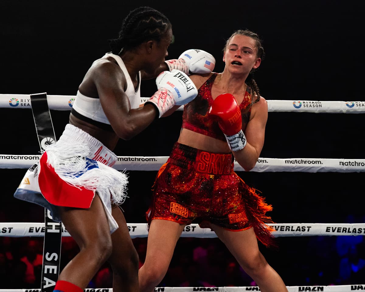 Tiara Brown throws a jab during her bout against Skye Nicolson