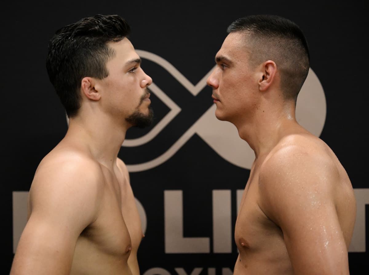 Joey Spencer and Tim Tszyu face each other