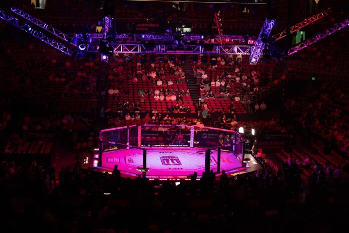 UFC Octagon set up for UFC 312, showcasing the iconic fighting stage